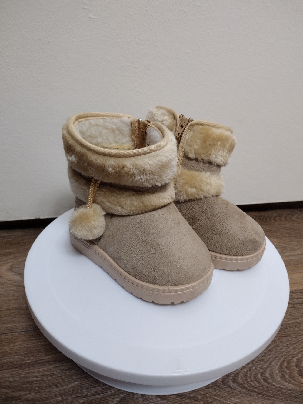 Kids Beige Faux Suede Winter Boots with Fur Lining